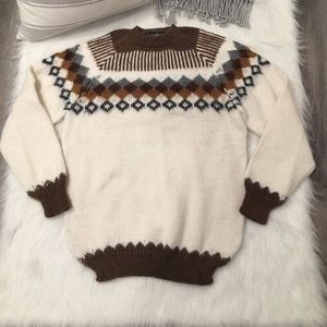 Gamboa Brown & Cream Crew Neck Sweater Alpaca Wool